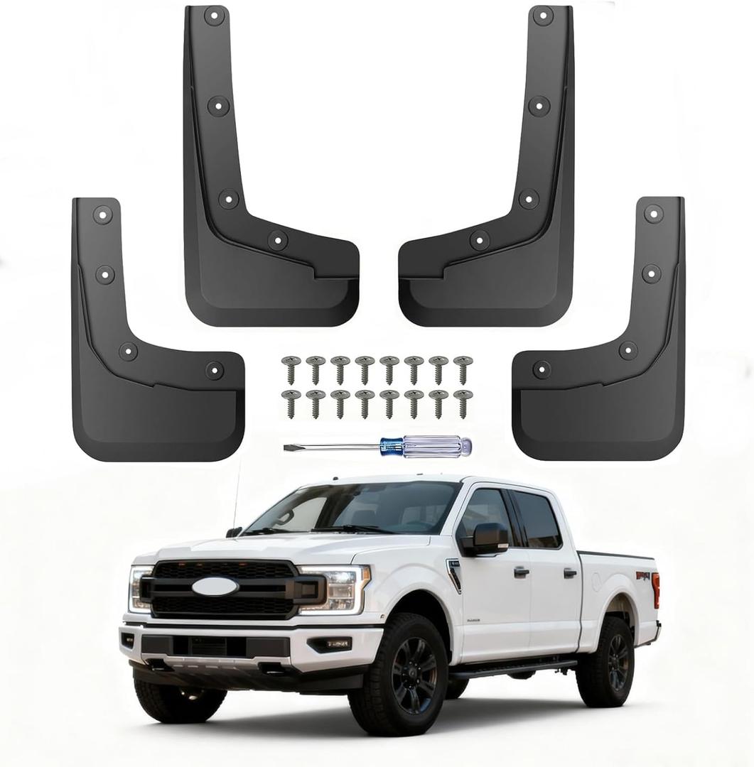 No Drill Mud Flaps for 2024-2026 Ford Ranger Truck, Heavy Duty Front & Rear All Weather Splash Guards Set for XL XLT Lariat Without Wide Fender Flares, OEM Black Mud Guards, Not Fit Raptor Trims