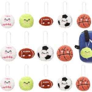 Simgoing 15 Pcs Mixed Ball Keychain Gift Bulk Mini Plush Ball Prizes Funny Sports Players Team Party Favors Gifts for Group (Multicolor)