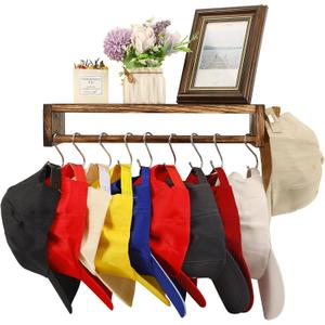 CypherX 30 Caps Wood Hat Organizer, Hat Rack Organizer with Shelf for Baseball Caps, Hanger Holder with Hooks for Trucker Hat Snaphats