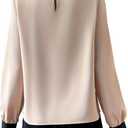 SOFIA'S CHOICE Women's Business Casual Long Sleeve Dressy Blouse Work Tops Corporate Outfits Shirts Khaki and Black Medium (M)