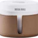 Brown Leather and Wood Textures Toilet Paper Holder Stand for Bathroom Countertop or Floating Shelves, Toilet Top Decorative Roll Organizer Mega Roll 5.5 Inches or Less, Free Standing Mega Roll Storage