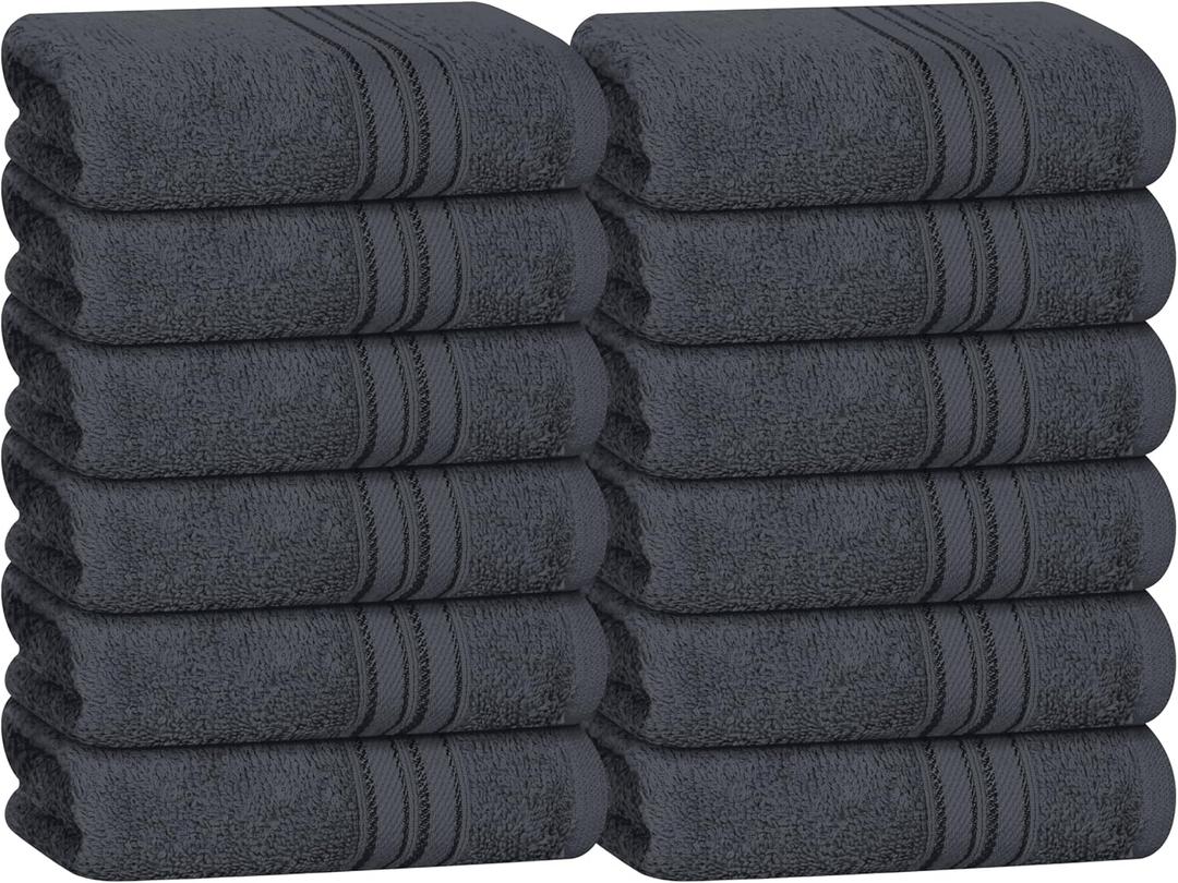 BOUTIQUO Ultra Soft Cotton Washcloths, Contains 12 Piece Face Cloths 12x12 inch, Ideal for Everyday use Face Towels, Compact & Lightweight Multi Purpose Washcloths - Charcoal Grey