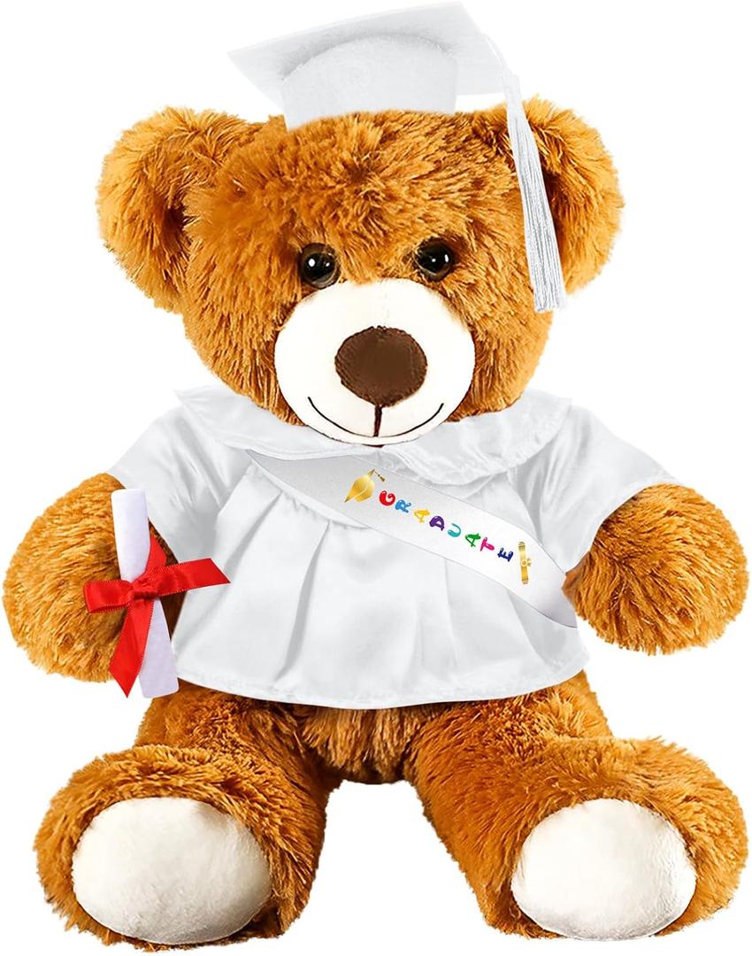 Foilswirl Graduation Bear 2026 with Gown Cap Tassel 9 White Graduation Stuffed Animal Plush Bear Toy for Class of 2026 Prek Preschool Kindergarten High School College Graduate Gift