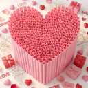100PCS Valentines Day Heart Straws - Heart Shaped Pink Straws Plastic Disposable Drinking Straws Cute for Valentine's Day, Wedding, Party, Birthdayparty, Decorations (Pink)