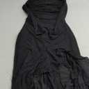 BORIFLORS Women's Sexy Ruched Bodycon Midi Dresses Elegant Mesh Long Sleeve Square Neck Ruffle Hem Cocktail Party Dress (Black) Small