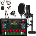 Podcast Equipment Bundle, 48V XLR Podcast Microphone Bundle, Voice Changer with Adjustable Mic Stand, Studio Condenser Microphone for Smartphone, PC, DJ, Video Recording, Streaming, Gaming and Singing