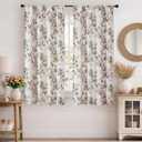 Simplebrand Natural Floral Curtains 54 Inch Length 2 Panels, Faux Linen Textured Light Filtering Privacy Curtains, Farmhouse Semi Short Window Drapes for Cabinet Bedroom Bathroom, Each 40" Wx54 L