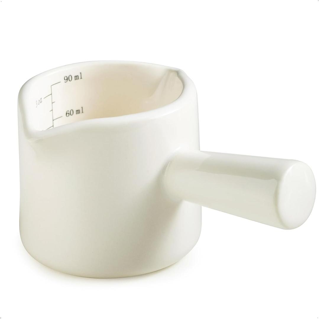 Espresso Measuring Cup, Ceramic Espresso Cup Double Spouts Expresso Shots Cup with Handle, Espresso Accessories, 3 Oz/ 90 Ml, White