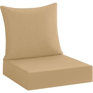 Cozyide Outdoor Deep Seat Patio Cushions Set, Waterproof Outdoor Chair Cushions, Patio Furniture Cushions 24x24 inch, Includes Seat Cushion & Back Pillow, Khaki