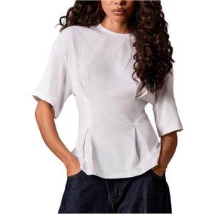 MakeMeChic Women's Ruffle Peplum Tops Going Out Short Sleeve Summer T Shirt Blouse L