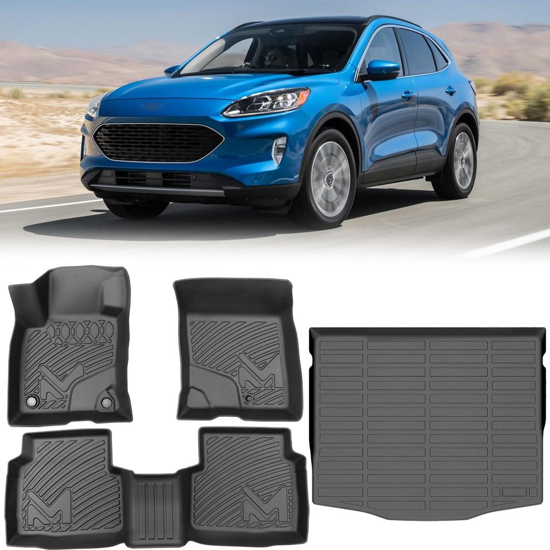 TPE Automotive Floor Mats & Cargo Liner Custom for Ford Escape 2020-2025 (NOT Fit Hybrid), All Weather Cover Protection Waterproof Black Floor Liner Front & Rear Row Full Set Car Mats, 4PCS