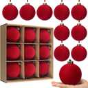 9 PCS Christmas Velvet Balls Flocked Xmas Tree Ball Ornaments Christmas Large Ball Set Xmas Tree Hanging Decoration 4 Inch, 6 Inch (Red, 4inch)