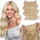 Halo Hair Extensions Wavy Curly, 100% Real Human Hair,No Tangle & Smooth,Invisible Wire Extensions for Women,65s, 18 Inch#Wavy Platinum Blonde
