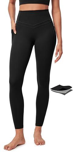 IUGA Compression Leggings with Pockets for Women Tummy Control Leggings No Front Seam Workout High Waist Yoga Pants,Black xs