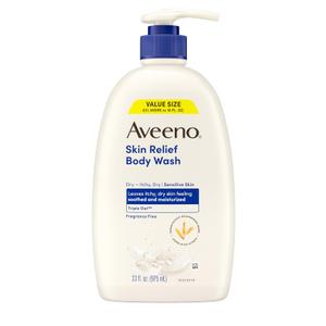 Aveeno Skin Relief Fragrance-Free Body Wash with Triple Oat Complex, Gentle Daily Cleanser for Sensitive Skin Leaves Itchy, Dry Skin Feeling Soothed & Moisturized, 33 fl. oz