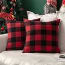 MIULEE Pack of 2 Christmas Classic Farmhouse Buffalo Check Plaids Polyester Linen Soft Soild Decorative Porch Throw Pillow Covers Home Decor Cushion Case for Sofa Bedroom 18x18 Inch, Black and Red