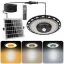 CREATESTAR Solar Pendant UFO Light 3000LM, Gazebo Indoor Outdoor Motion Sensor Dimmable Brightness Remote Control Waterproof for Patio Porch Garage Lights