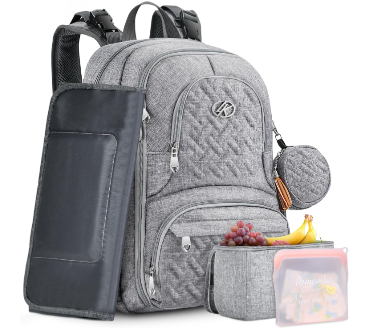 Diaper Bag Backpack, 6 in 1 Kit Baby Bags Large Travel Diaper Backpack for Boys and Girls with Washable Changing Pad, Extra Breast Insulated Cooler, Pacifier Case, Silicone Bag and Stroller Straps
