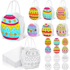 Lunmon 24 Sets Color Your Own Easter Bags for Kids Easter Goodie Egg Craft Gift Bags with Handles Make Your Own Craft Goodie DIY Paper Gift Bag for Crafts Party Favor Supply 4.55 x 5.5 x 2.4 Inches