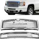 ALMULOO Front Grill Compatible with 2007-2013 GMC Sierra 1500 New Body Style Models Only Upper & Lower Bumper Grille Chrome Silvery