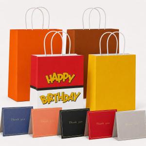 Anverion 16 Pcs Party Favor Bags, Cartoon Goodie Bags with 16 Greeting Cards, Thick Paper Treat Bags with Handles for Kids Birthday Baby Shower Classroom Rewards