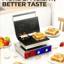 Commercial Sandwich Press, Adjustable Temp 0–550°F & Timer Electric Sandwich Maker, Stainless Steel Panini Grill Press Sandwich Maker w/Non-Stick Plates, Makes 2 Grilled Cheese Sandwiches