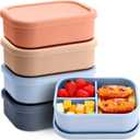 Honeydak 4 Pcs Silicone Bento Lunch Box 3 Compartment Reusable Leakproof Silicone Bento Lunch Container for Adults Microwave Dishwasher Freezer Safe(Grey,Blue,Khaki, Orange)