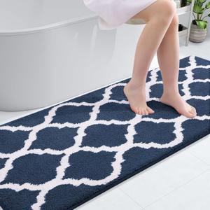 OLANLY Bathroom Rugs 70x24, Soft and Absorbent Microfiber Bath Rugs, Non-Slip Shaggy Shower Carpet, Machine Wash Dry, Bath Mats for Bathroom Floor, Tub and Shower, Navy