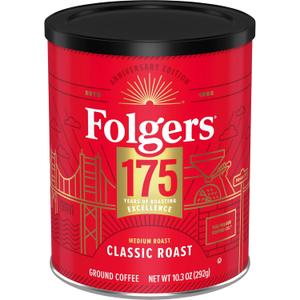 2 x Folgers Classic Medium Roast Ground Coffee, 10.3 Oz 175th Anniversary Limited Edition Metal Can