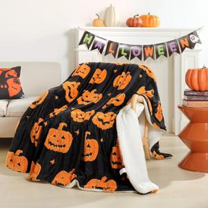 Smoofy Throw Blanket Halloween Blanket with Orange Pumpkin Black Throw Blankets for Bed and Couch Soft Fluffy Fleece Blanket 60x80 inches