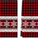 Artoid Mode Red Buffalo Plaid Snowflake Winter Kitchen Towels Dish Towels, 18x26 Inch Farmhouse Holiday Decoration Cleaning Set of 2