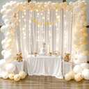 10ft x 10ft Ivory Chiffon Backdrop Curtain with Lights String for Parties,2 Panels Sheer Tulle Curtain Wedding Photo Backdrop with Lights for Baby Shower Birthday Party Ceremony Home Decorations