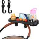 Stroller Snack Tray, 3 in 1 Stroller Cup Holder with Phone Holder and 2 Pack Love Heart Hangers Stroller Tray Attachment for Baby Toddler Kids