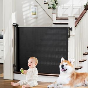 Probebi Retractable Baby, Child & Dog Gates for Stairs, Extends to 54" Wide 34" Tall, Use for Outdoor, Indoor, Hallways, Doorways, Deck, Porch, Black