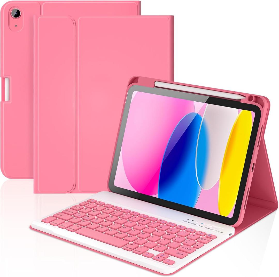 KBCASE for iPad 11th 10th Generation Case with Keyboard, Detachable Wireless Keyboard Case for iPad A16 11 inch 2025/10th Gen 10.9 inch 2022, with Pencil Holder (Watermelon Red)