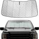 Car Windshield Sun Shade, Thickened UV-Blocking Sunshade, Keep Your Car Cool Sun Protection Cover, Laser Coating + Diamond Grid Heat Insulation Foldable Privacy Protection Reflector, for Most Cars 29x54, Silver