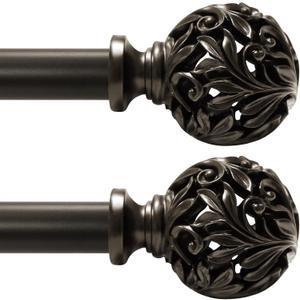 2Pack Bronze Curtain Rods 36 to 88 inch (3-7.3 ft), 1 Inch Diameter Adjustable Heavy Duty Decorative Curtain Rods with Decorative Openwork Carved finials for Living Room Bedroom Windows