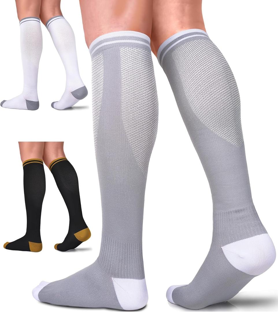 FuelMeFoot 3 Pack Copper Compression Socks - Compression Socks Women & Men Circulation - Best for Medical,Running,Athletic (Large-X-Large, 030 Assort 1)