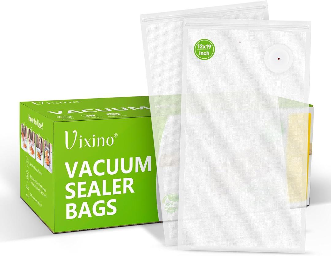 Vixino Vacuum Sealer Bags, 30 Reusable Vacuum Sealer Bags for Food, BPA-Free, Meal Prep and Sous Vide Cooking,Works for Handheld Sealer and Vac Sealer Machine with External Vacuum Systems (30 XL (12"x19"))