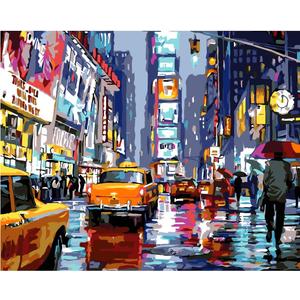 QUITEDEW Paint by Numbers Kit for Adults,Times Square Adult Paint by Number Kits,Street Scenery,Manhattan Square Painting by Number Adult City Night View 16 x 20 Inch