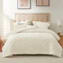 Cozy Bliss Fleece King Comforter Set Cream White - Super Soft Warm Fluffy Sherpa Comforter, 3pcs Bedding Set with 2 Pillowcases, Jacquard Checkered, Fuzzy Bed Set for Winter (King(104"x90"))