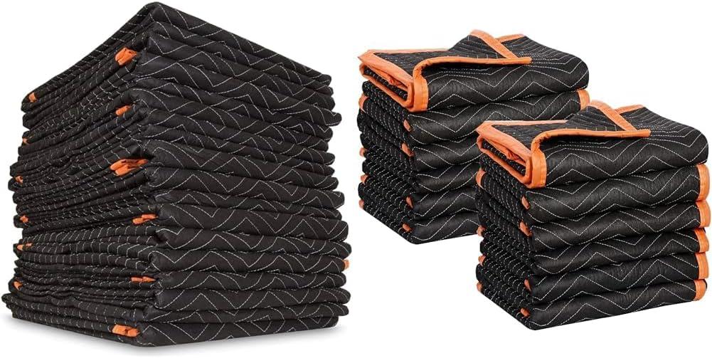SIMPLI-MAGIC Heavy Duty Padded Moving Blankets (12 Pack),Black/Orange & 79522 Heavy Duty Padded Moving Blankets, Orange/Black, 72 x 80, 6 Pack