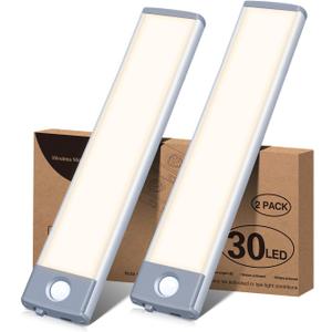 PRIORARE Motion Sensor Led Under Cabinet Lighting Wireless Cabinet Light Rechargeable, Closet Light 30Led Battery Operated for Kitchen, Closet (Warm White, 2Pack)