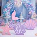 4 Pcs Large Under The Sea Mermaid Party Decorations Summer Ocean Theme Birthday Party Decor Mermaid Coral Shell Wooden Stand Decor for Vbs Classroom Centerpieces Photo Booths Props