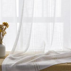 White Curtain 84 Inches Length for Bedroom,Linen Blend Semi Sheer Rod Pocket Window Treatment Drapes for Living Room,2 Panels,52" Width