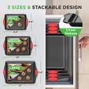 NutriChef 3-Piece Nonstick Kitchen Oven Baking Pans - Premium & Stylish Non-Stick Steel, Commercial Grade Restaurant Quality Metal Bakeware with Red Silicone Handles - Easy to Clean, NCSBS3S, 3-piece Set