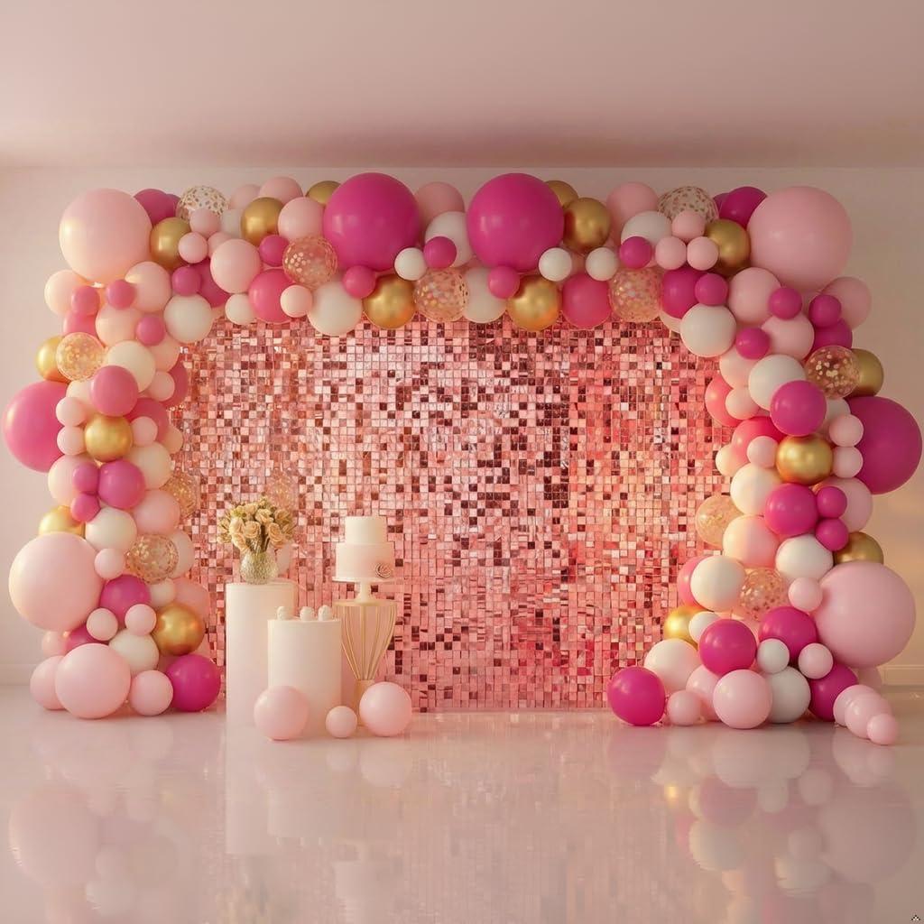 Pink Shimmer Wall Backdrop 48 Panels Cover 6 x 8 Ft, Photo Backdrops for Wedding,Anniversary,Birthday,Party Decoration