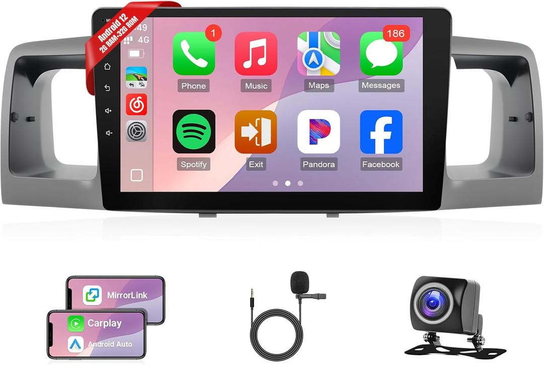Naifay Car Radio for Toyota Corolla 2003 2004 2005 2006 2007 2008 with Wireless Carpaly & Android Auto, 9 Inch Touch Screen for Corolla Car Stereo with GPS/Bluetooth/FM/WiFi/SWC(Not Fit J.B.L System)