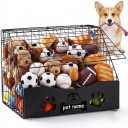 AceOrbit Dog Toy Basket with Cover Small Toy Box for Dogs Pet Toys Bin Dog Metal Basket for Toys Pet Storage Organizer, Cat Playthings Box for Living Room Area Home Decor(Black)