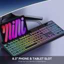 MARVO Large Print Backlit Keyboard, WK712 Wired Computer Keyboards with 7 Colors & 11 Modes Backlight, Tablet Phone Holder and Quiet Light Up Keys, Full-Size Gaming Keyboard for Windows, Mac
